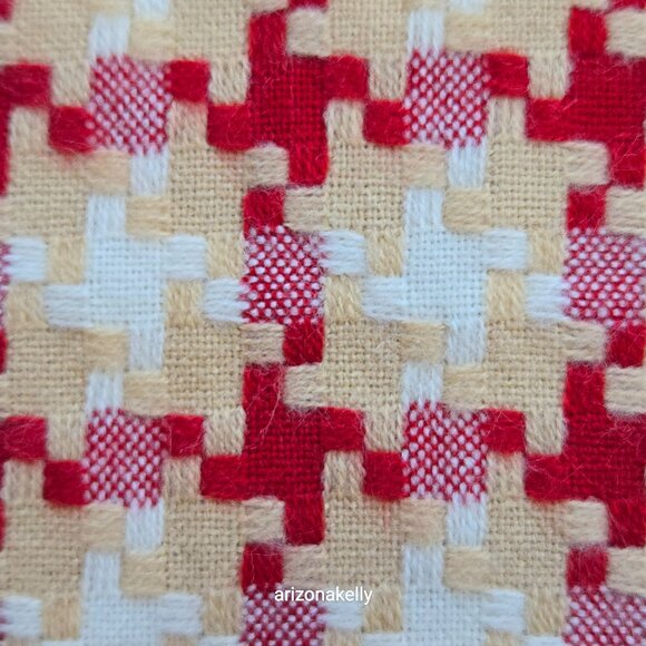 Woven Cashmere Houndstooth Scarf Red Tan White Pink - Picture 6 of 16